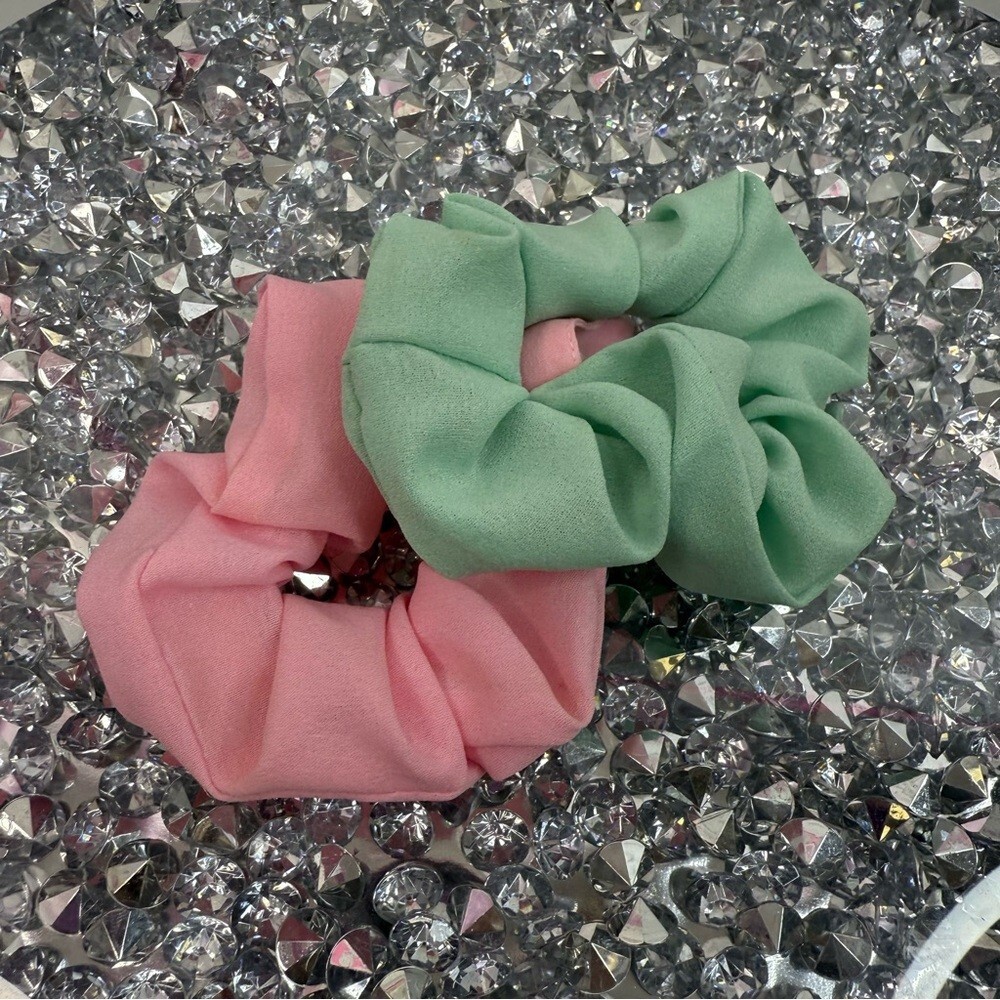 Set 2 scrunchies hair elastics Pastel Pink and Mint Green Scrunchie Duo - Picture 2 of 2